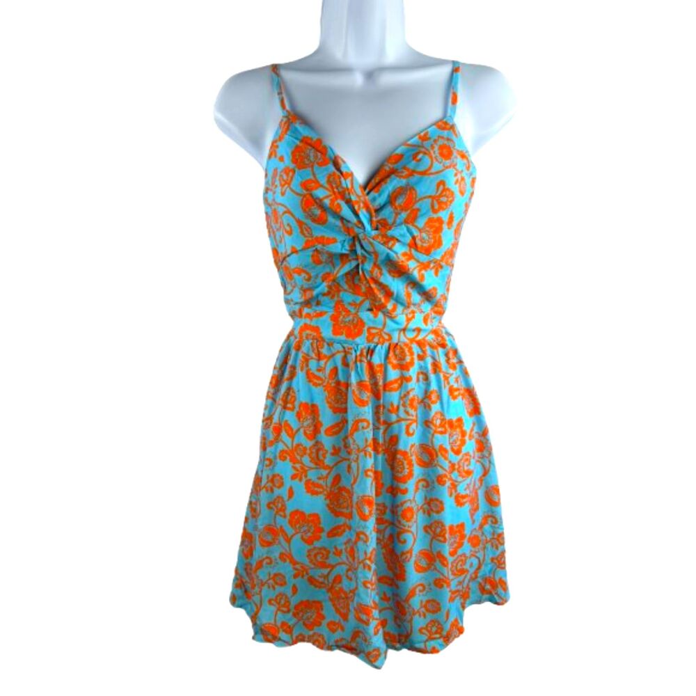 Cupshe NWT Paisley Blue/ Orange Floral Print Cutout Mini Dress Size S - Picture 4 of 5